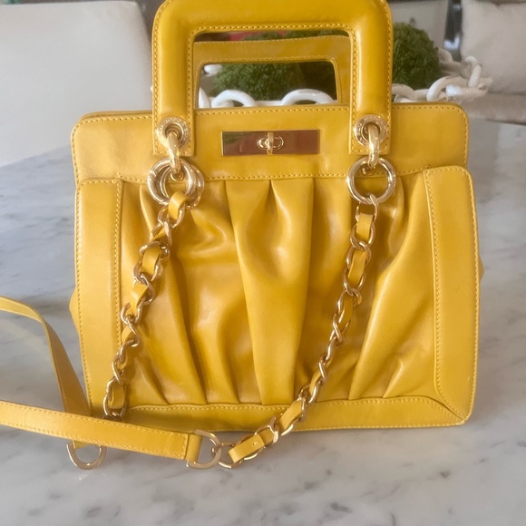 TOSCA BLU Yellow Satchel with Gold Chain! Stunning!